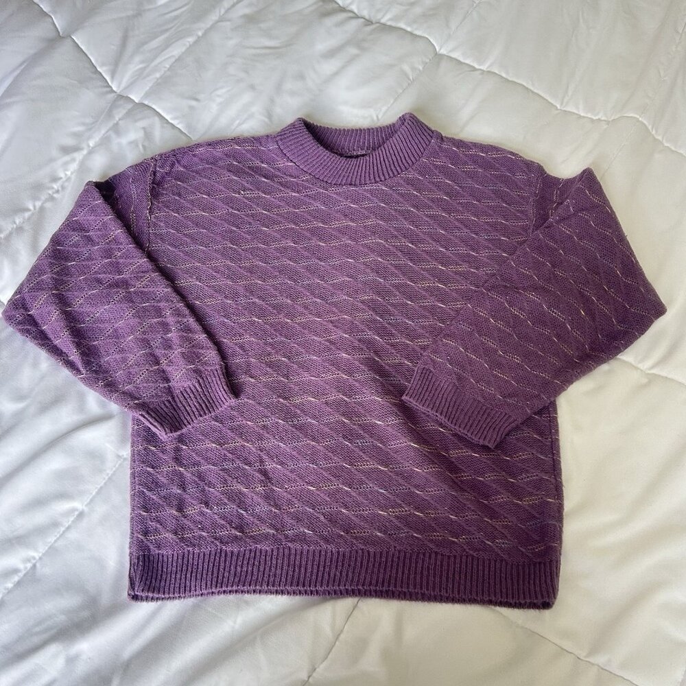 Vintage 80s Purple Womens Pullover Sweater Cardigan Made In USA Whimsy Retro